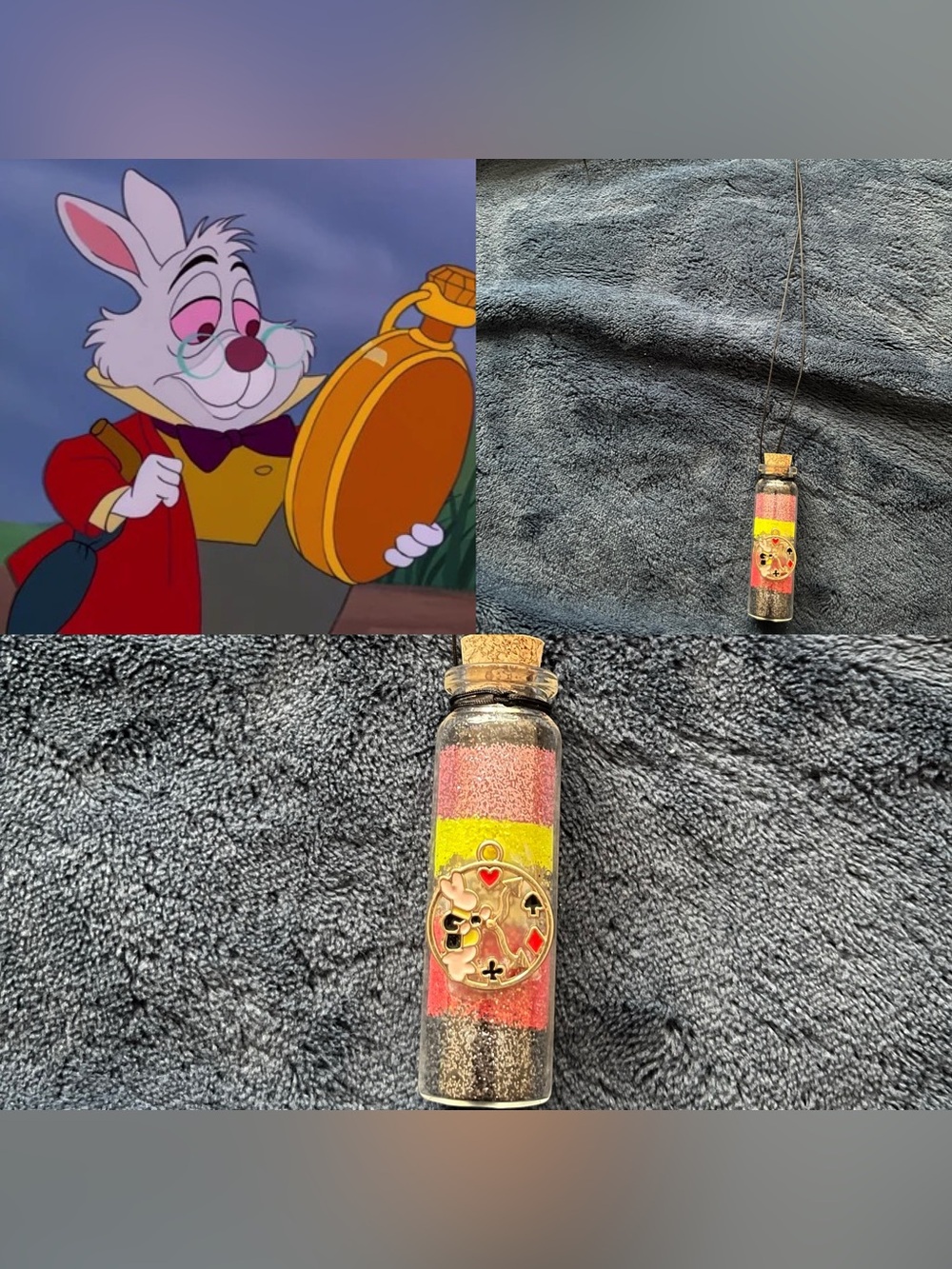 Disney Alice In Wonderland White Rabbit Clock Inspired Fairy Bottle Necklace